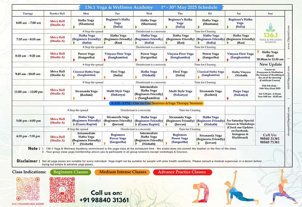 136point1yoga May 2025 Schedule