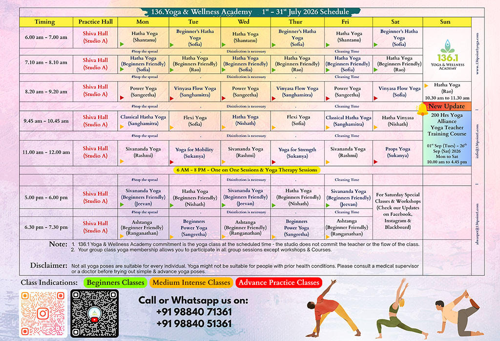 136point1yoga July 2026 Schedule