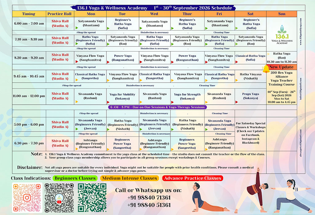 136point1yoga September Schedule